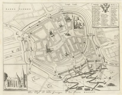 Map of Groningen during the siege, 1594, The Netherlands