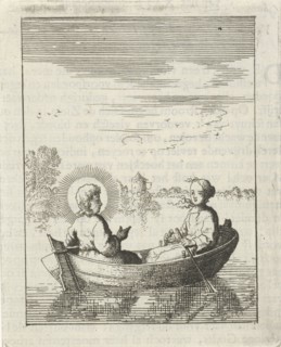 Christ with the soul personified in a rowboat, print maker: Jan Luyken, Pieter Arentsz II, 1678 -