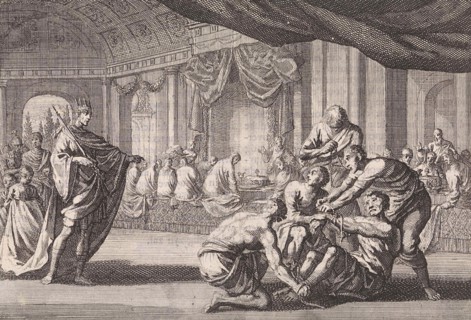 Parable of the royal wedding, print maker: Jan Luyken, Pieter Mortier, 1703 - 1762
