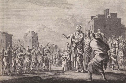 Christ and the ten lepers, Jan Luyken, Pieter Mortier, 1703 - 1762