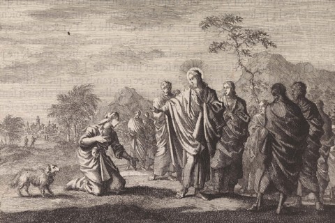 Healing the daughter of the Canaanite woman, Jan Luyken, Pieter Mortier, 1703 - 1762