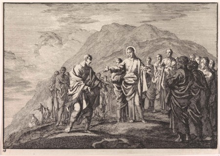 Christ talking to the Apostles, Jan Luyken, Pieter Mortier, 1703
