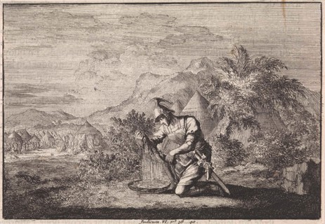 Gideon and the wet sheepskin, Jan Luyken, Pieter Mortier, 1703 - 1762