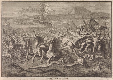Destruction of the Egyptian army in the Red Sea, Jan Luyken, Pieter Mortier, 1703 - 1762