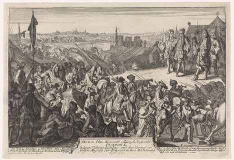 Taking Landau, 1702 Germany, print maker: Caspar Luyken, I. C. Hueber, 1702