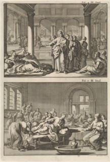 Christ and his disciples at the bathhouse of Siloam and Christ as the guest of Simon the Pharisee,