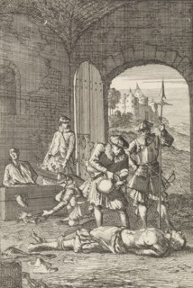 Torture of heretics in Arras, 1491, Caspar Luyken, Hermannus Ribbius, 1700