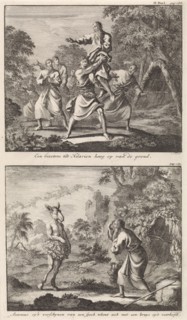 Saint Hilarion is lifted by a possessed man, and the Temptation of Saint Anthony, Jan Luyken,