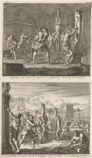 Christians are flogged in a cell and Christians are flogged in public, Jan Luyken, Jacobus van