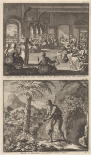 Early Christian community of women working in their monastery and St. Paul the Hermit, Jan Luyken,