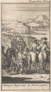 Cardinal Mazarin in a carriage on the way to Pheasant Island, 1659, Spain, Caspar Luyken, Boudewijn