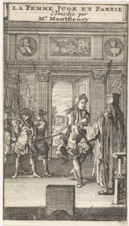 Octave points Julie Bernadille who is guided by two servants, Caspar Luyken, Adriaan Braakman, 1698