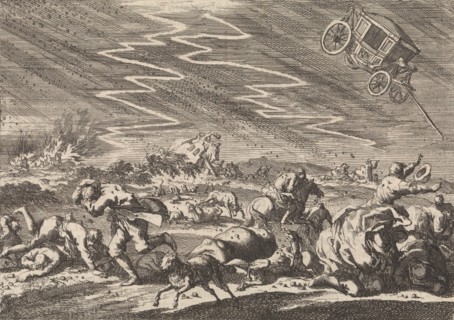 Heavy storm at Donsenhausen in Thuringen, 1674, Germany, Jan Luyken, Pieter van der Aa (I), 1698