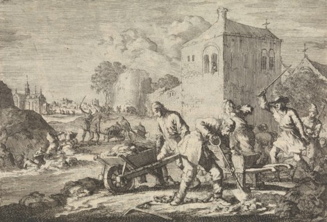Reformed ministers in Hungary condemned to toil, 1674, print maker: Jan Luyken, Pieter van der Aa