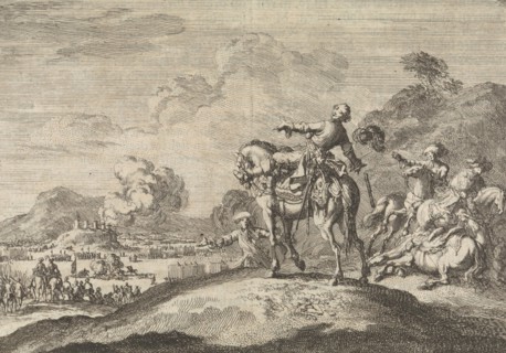 Marshal Turenne falls dead from his horse, 1675, Jan Luyken, Pieter van der Aa (I), 1698