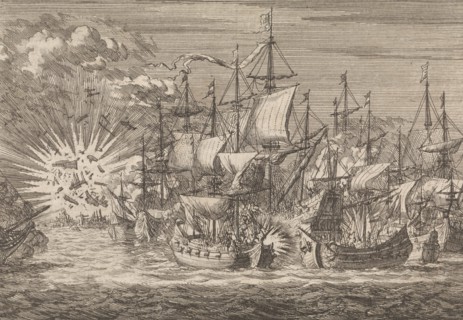 Five Zeeland privateers fight against eight Portuguese warships off the coast of Brazil, in 1657,