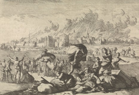 Aachen burns while residents flee, 1656, Germany