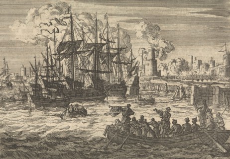 Port of Salé with the English fleet and a sloop of Turks, 1638, Jan Luyken, Pieter van der Aa (I),