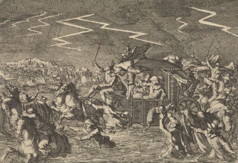 King Louis XIII caught up in floods and windstorms near Narbonne, France 1632, Caspar Luyken,