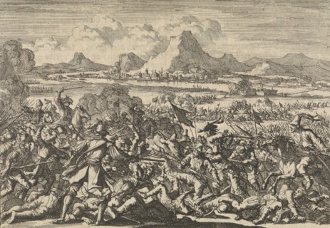 The Imperial army is defeated by the French at Mazia in Valtellina, Italy 1635, Jan Luyken, Pieter
