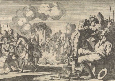 Persecution of the reformers in the Netherlands, 1574, print maker: Jan Luyken, Pieter van der Aa