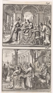 King Ptolemy Philadelphus studying the Hebrew law scrolls, Reading the translation of the law to