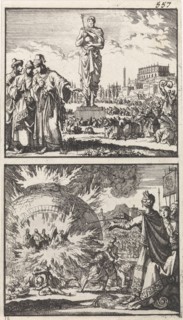 The idol of Nebuchadnezzar, Three young men in the fiery furnace, Jan Luyken, Barent Visscher,