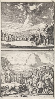 Moses explains the Ten Commandments to the elders on Mount Sinai, Caspar Luyken, Barent Visscher,