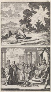 Moses at the burning bush, Moses and Aaron before the Pharaoh, Caspar Luyken, Barent Visscher,