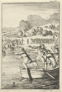 The cook of Marie-Catherine d'Aulnoy arguing on a rowing boat with some girls from Biscay, Caspar