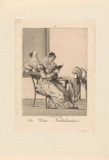 A reading woman in costume from North Holland, The Netherlands, Carl Cristiaan Fuchs, Pieter van