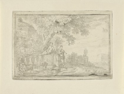 Arcadian landscape with a shepherd near a well, Simon Klapmuts, 1770