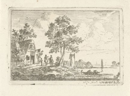 Landscape with a tavern and a river, Simon Klapmuts, 1774