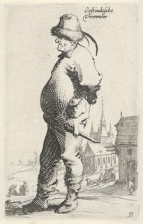Man in profile, in the background a church and a building with gallery, Salomon Savery, Pieter