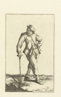Farmer leaning on shovel, Cornelis Danckerts (I), Justus Danckerts, unknown, 1613 - 1656