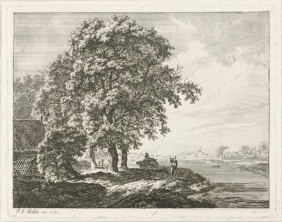 Landscape with tall trees along a river, Franciscus Andreas Milatz, 1784 - 1808