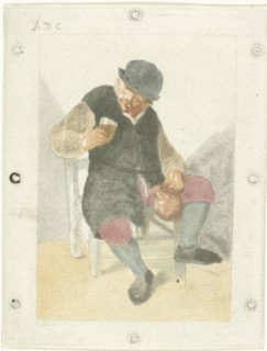 Seated farmer with pitcher, Cornelis Ploos van Amstel, Adriaen van Ostade, 1763 - 1768