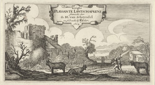 Title print of twelve landscapes with figures, Anonymous, Claes Jansz. Visscher (II), 1624