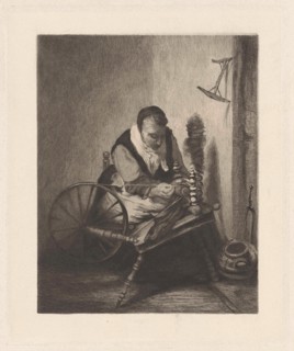 A spinning woman, print maker: Willem Steelink II, Nicolaes Maes, 1866 - 1928