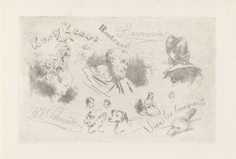Study Sheet with figures and text, Willem Hendrik Schmidt, 1819 - 1849