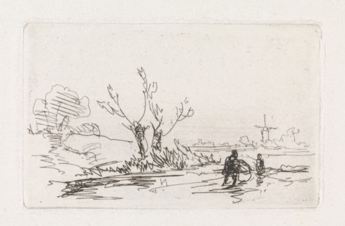 Skaters with willows, Johannes Franciscus Hoppenbrouwers, 1855-1857