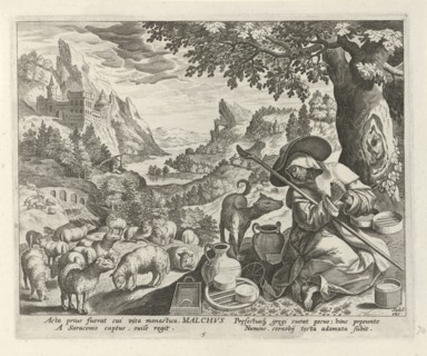 Malchus of Chalcis as a hermit, Johann Sadeler (I), RaphaÃ«l Sadeler (I), Maerten de Vos, 1583 -