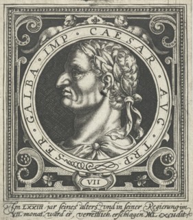 Portrait of Emperor Galba on medallion, Nicolaes de Bruyn, 1594