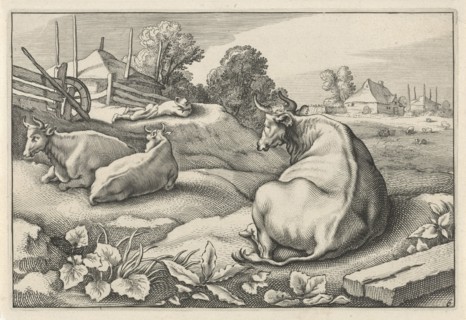 Pasture with three reclining cows, Reinier van Persijn, Jacob Gerritsz Cuyp, Nicolaes Visscher (I),