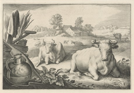 Meadow with two reclining cows, Reinier van Persijn, Jacob Gerritsz Cuyp, Nicolaes Visscher (I),