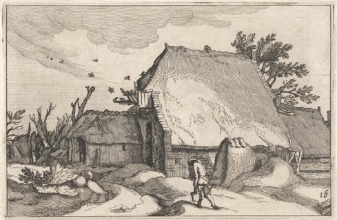 Farm and man with two buckets, Claes Jansz. Visscher II, Abraham Bloemaert, Boetius Adamsz.