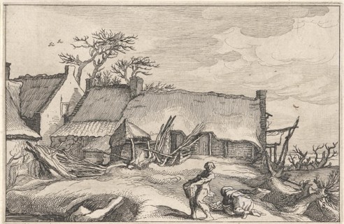 Farmer and peasant woman at a farm, Claes Jansz. Visscher II, Abraham Bloemaert, Boetius Adamsz.
