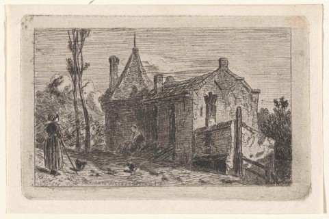 Farm in Culemborg, The Netherlands, print maker: Jan Weissenbruch, 1837 - 1880