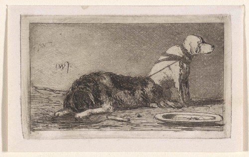 Two tethered dogs, Jan Weissenbruch, 1837 - 1880