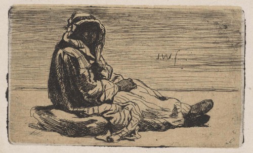 Oriental clad figure on a pillow, Jan Weissenbruch, 1837 - 1880